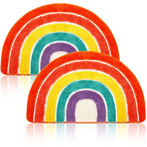 Weysat 2 Pieces Rainbow Bath Mat Colorful Flocking Rainbow Bathroom