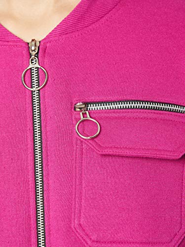 Image of Miss Chase Women's Pink Collared Full Sleeves Bomber Cropped Jacket