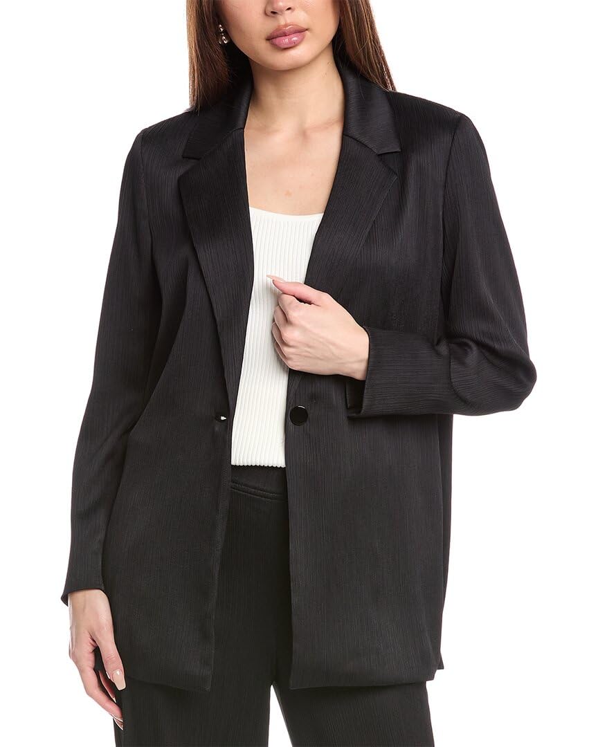 Anne Klein Womens Satin Crinkle Notch Collar One Bttn Jack