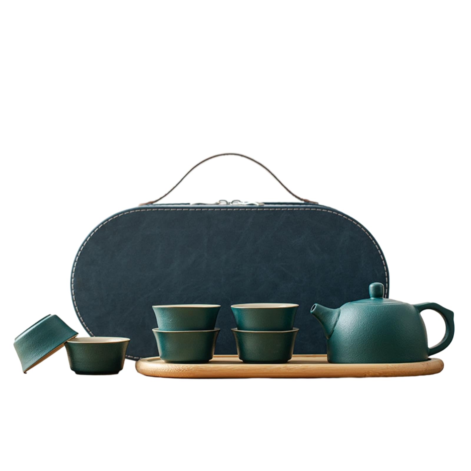 Set da tè da viaggio all'aperto portatile attività aziendale teiera in ceramica anti scottatura set da tè verde una pentola con sei tazze+piatto da tè+sacchetto blu