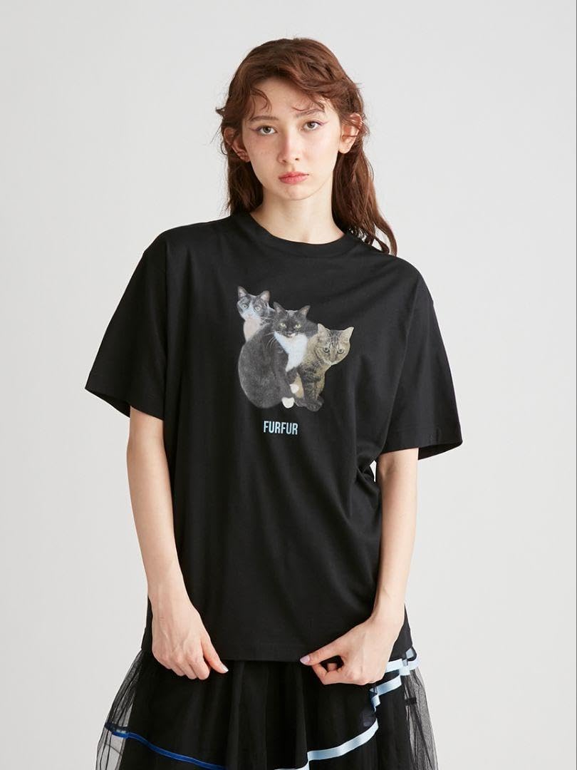 Amazon.co.jp: FURFUR×上國料萌衣トリプルキャットフォトTシャツ