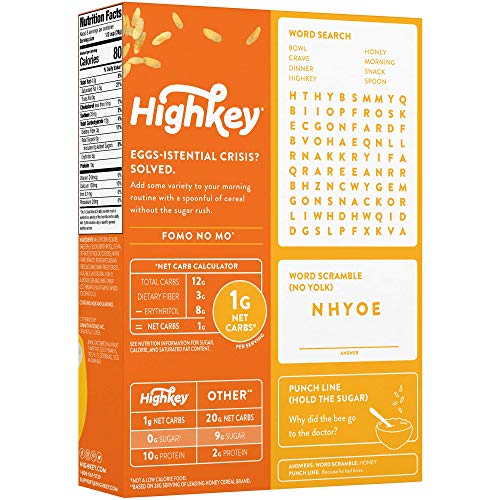 HighKey Healthy Gluten Free Cereal - Honey Nut Protein Cereal - 8 Servings - Low Carb Keto Snacks Sugar Free Breakfast Foods No Grain Protein Snack Food Paleo Diabetic Keto Friendly