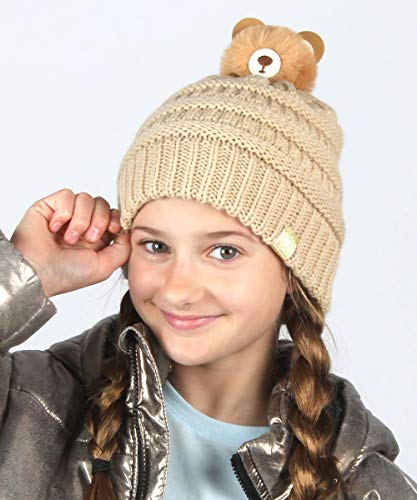 image for MIRMARU Kids Boys & Girls Winter Soft Warm Knitted Beanie Hat with Fau