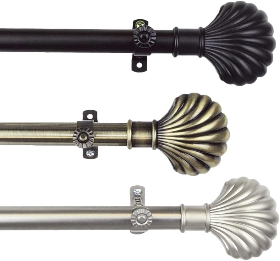 A&F Rod Decor - Curtain Rod Set 28-48 inch w/Shell Finial - Black