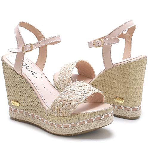 Sandália Anabela Plataforma SB Shoes couro/Trança ref. 3227 (35, NUDE)