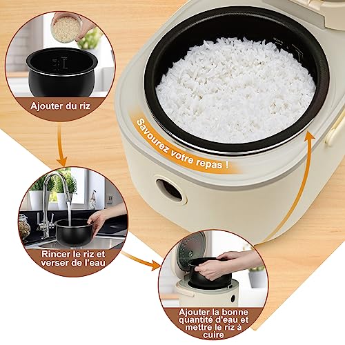 Bear Cuiseur à riz 3,5 tasses (non cuit) avec cuiseur vapeur, Multifonctionnel 350W Electric Mini Rice Cooker,6 fonctions de cuisson du riz pour 2-4 personnes – Image 3