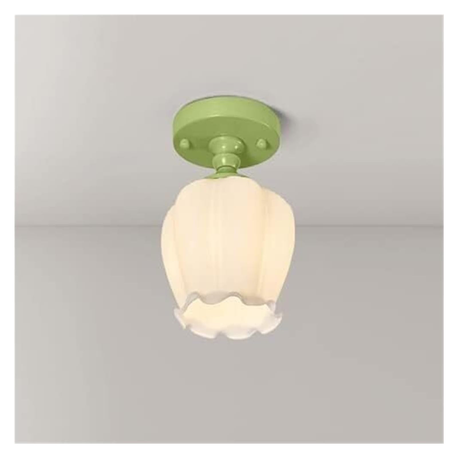 KXEcoLife Ceiling Lamp Glass Green Flower Semi-Flush Mount Light Fixture for Hallway Balcony Entryway Foyer Stairwell Aisle Loft Restaurant Pendant Lamp(Green,C)