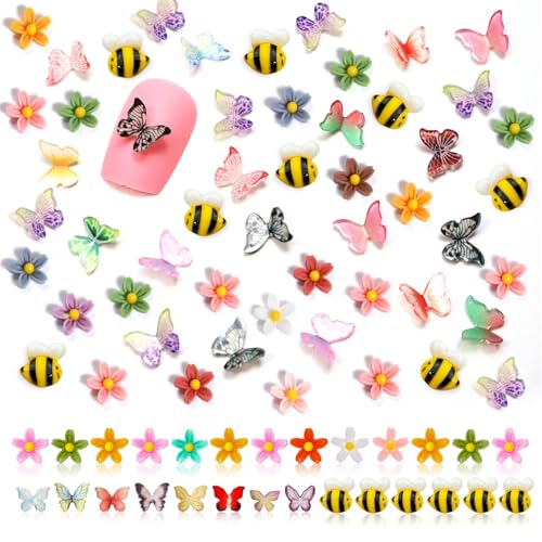 160 Stücke mit Miniaturblumen Schmetterlingen und Bienen Bunte Schmetterling Deko und Farbenfrohe Blüten – Ideal für Miniatur Garten Miniatur Zubehör und Kreative DIY-Nageldesigns