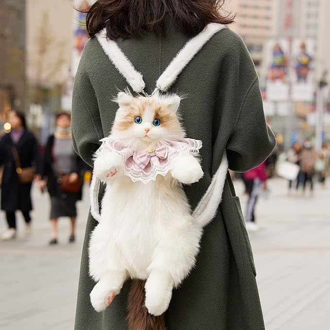 INFRALYA Realistic Cat Shape Backpack for Kids and Girls with Meow Sound, Soft Plush Animal School Bag for Toddlers, Cute Kitten Theme Travel Shoulder Bag, Birthday Gift for Children, Random Color-image-40