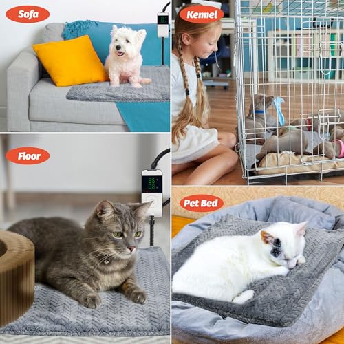 PatiencET Heated Cat Bed, 18\'\' x 18\'\' Temperature Adjustable Cat Dog Heating Pad with Timer Indoor, Pet Heating Pad for Cats Dogs, Cat Warming Pad Bed with Metals Chew Resistant Cord
