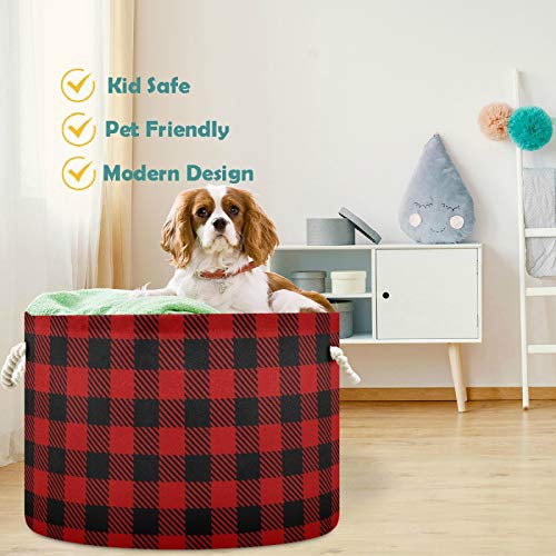 Image of visesunny Storage Basket Black And Red Lumberjack Plaid Nursery Hamper Basket Clothes Toy Storage Organizer Bin Box Collapsible Laundry Bag for Kid Room,Playroom,Bathroom,Living Room,Dorm,Office