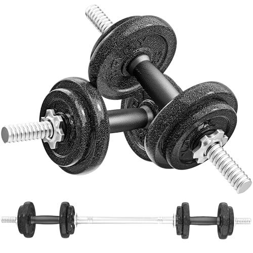 SPORTNOW Juego de Mancuernas Ajustables, 2 en 1, 20kg, Juego de Pesas con Barras Recta de Conexión y Mangos Antideslizantes, Pesas y Mancuernas para Hombres y Mujeres, Fitness, Gimnasio en Casa