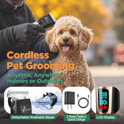 Gimars Professional 7000rpm Low Noise 55db Cordless Rechargeable Dog Clippers, 3.0 Motor Powerful Dog Long Hair Trimmer Grooming Shaver Kit, Electric Pet Hair Clippers for Cat, Horse - Image 6