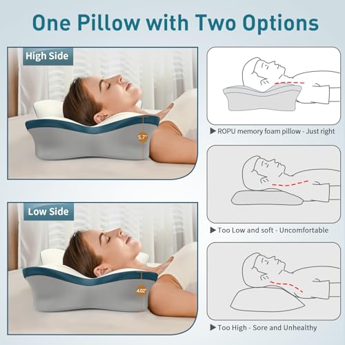 Cervical Pillow for Neck Pain Relief - Ergonomic Neck Pillow for Sleeping Contour Memory Foam Pillows with Cooling Pillowcase, Orthopedic Bed Pillow for Side Back Stomach Sleepers