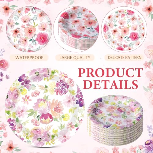 Image of Funnymoom 60 Pcs 7 Inch Floral Paper Plates Watercolor Summer Flowers Disposable Dessert Plate Bouquet Meadow Party Decoration for Spring Bridal Baby Shower Wedding Birthday Tea Party Supplies