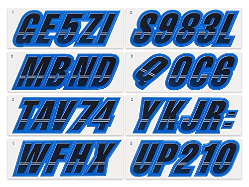 Image of Techtron Black /Blue 3 inch Alpha-Numeric Registration Identification Numbers Stickers Decals for Boats & Personal Watercraft