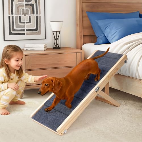 iPetba Hunderampe für Bett & Sofa – Gelenkschonend, Anti-Rutsch, Klappbar, Verstellbar, Tragbar, Für Hunde bis 16 kg