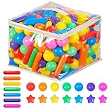 Ball Pit Balls for Kids, Pool Toys Thicken Soft Plastic Balls for Ball Pit BPA Free Toddler Toy 3 Shapes (Balls, Star, Stick) Mixed Rainbow 100pcs