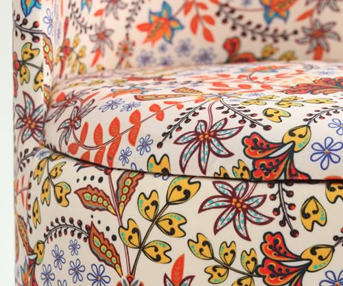 Image of NACIA Elegant Velvet Printed Ottoman Chair | Dressing Table Chair for Bedroom Makeup Room Decor | Modern Upholstered Ottoman with Wooden Legs for Living Room & Home (18x18x32 Inches, Baby Pink Leaf)