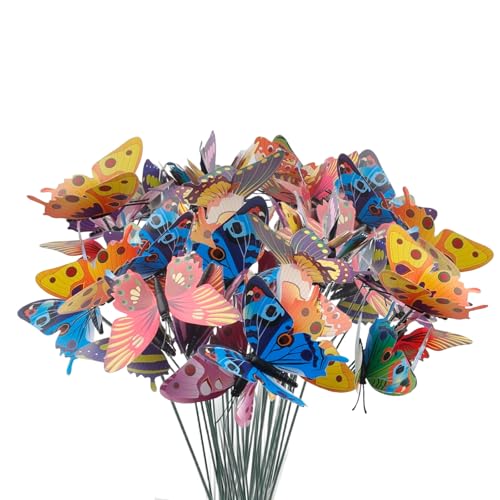 50 Stück Schmetterlinge auf Stäben, Bunte Schmetterlings...