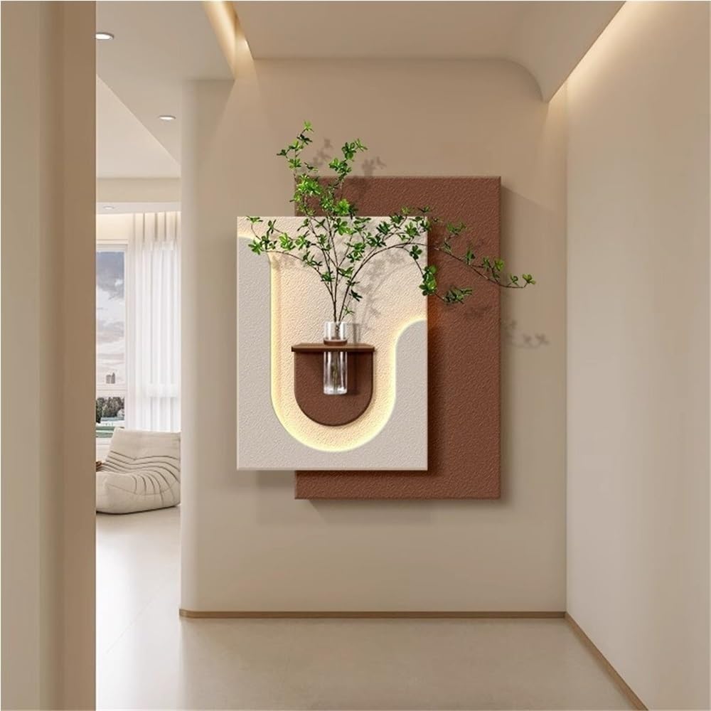 LED Sandstone Wall Decoration, Simulated Green Plant Decoration Painting, Art Decoration Sculpture, Suitable for Living Room, Bedroom, Entrance Hall, Corridor(Brown,35.4 * 43.3in)