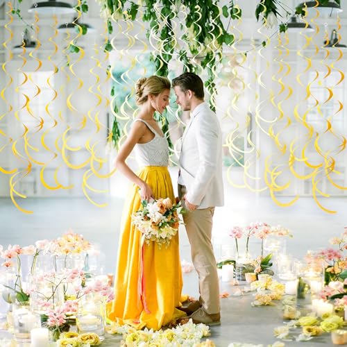 Image of 36Pcs Yellow Hanging Swirl Decorations Ombre Yellow Felt Swirl Streamer Spiral Ceiling Decoration Garland for Lemon Bee Sunflower Birthday Wedding Shower Bridal Shower Bachelorette Party Supplies
