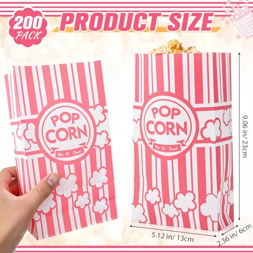 Image of 200 Pcs Paper Popcorn Bags Bulk 2 oz Large Flat Bottom Boxes Red and White Disposable Container Sleeve Movie Night Popcorn Bucket for Retro Movie Themed Party Carnival Supplies (Pink and White)