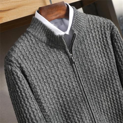 Men's Merino Wool Knit Cardigan Sweater High Collar Long Sleeve Zipper Thick Fall Winter Outerwear4