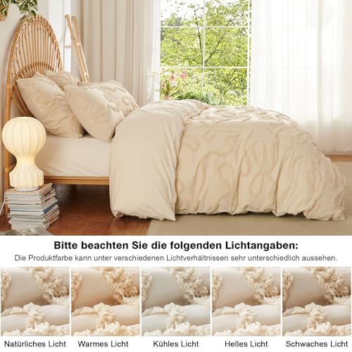 Tospass Boho Bettwäsche 220x240 Beige Getuftet Schleifen Bettwäsche Set – Ansicht 4
