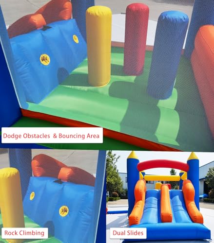 HuaKastro 16.3x7.2FT Kids Inflatable Obstacle Bounce House with Dual Racing Slides, Crawl Tunnels, Climbing, Obstacles, Jumping All in One Castle Great for Children's Outdoor Party - with Blower - Image 5