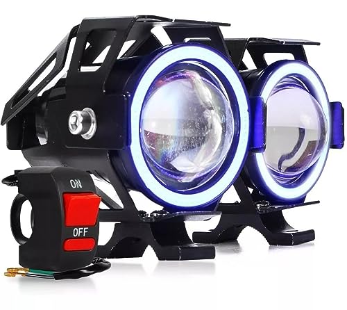 Par Farol De Milha Led Auxiliar U11 30w Angel Eyes Projetor 12v para Moto e Neblina com Botão Liga/Desliga (BRANCO)