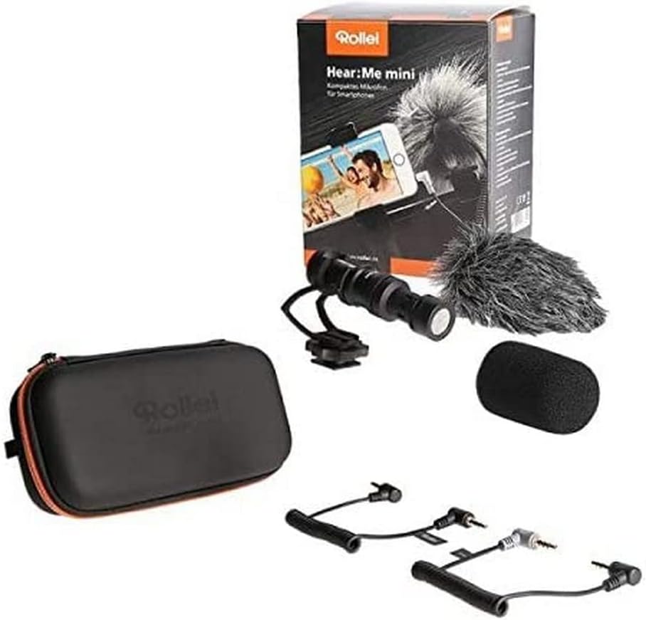 Rollei Hear: Me Mini | Micrófono compacto para smartphones | Micrófono ligero para cámara | Micrófono de vídeo sin fuente de alimentación adicional incl. carcasa robusta