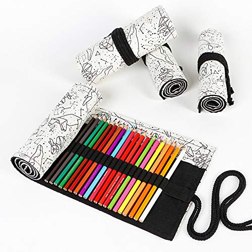 Image of Funny live 24 /36 /48 /72 Slots Colored Pencil Wrap Roll up Pen Holder Case Drawing Coloring Pencil Roll Organizer Stationery Case for Student Artist Traveler (Abstract Lines, 72 Slots)