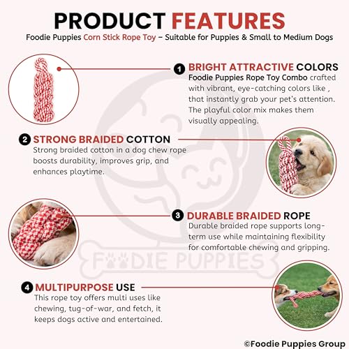 Image of Foodie Puppies Durable Cotton Rope Chew Toy for Dogs (Corn Stick) | Chewing, Fetching, Playing, Teething & Training for Small to Medium Dogs & Puppies (Color May Vary)