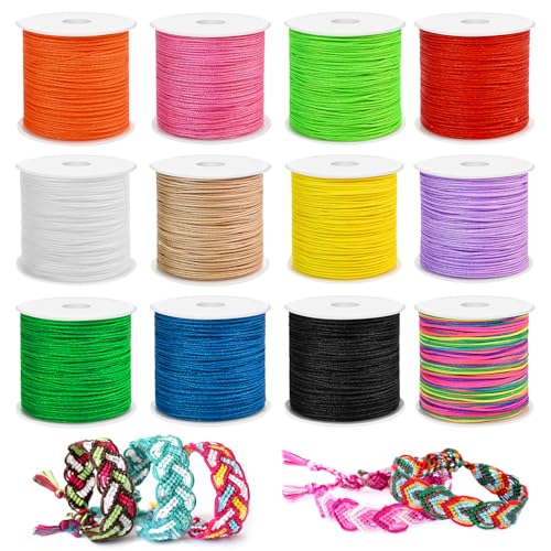 AUUTI 12 Rolls Nylon Braided String Macrame Jewelry Bracelet Craft Cord