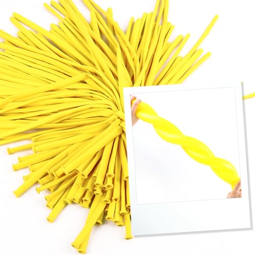 Image of 260 Balloons - Yellow Long Balloons for Animal Modeling & Party Decor, 100 | Yellow long balloons for balloon animals & clown party fun events, flexible & easy to twist into shapes, thick latex materia