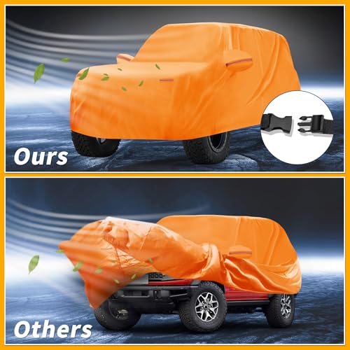 Image of Car Cover Waterproof All Weather Automotive Outdoor Anti-UV Full Exterior Cover for Ford Bronco 4DR 210D-PU Orange with Left Side Zippers