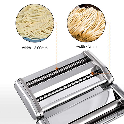 Pasta Maker Machine, Noeler Pasta Crank Stainless Steel Pasta Roller Machine,Manual Noodle Maker Pasta Cutters with 2 Blades,Make Fresh Spaghetti or Fettuccini