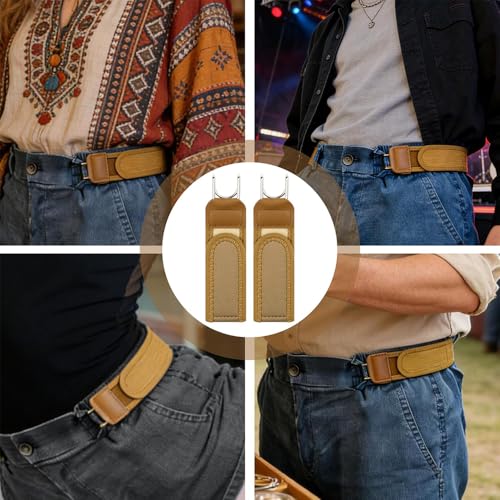 Image of 2 Pcs Buckle Less Belt for Men, Buckle Free Belt for Men, Tactical Belt Elastic Webbing with Tactical Metal Hook Elastic Belt Closure