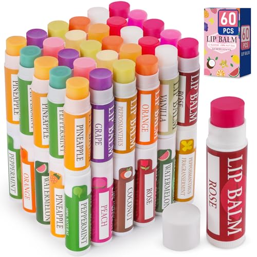 DMSKY Lip Balm Bulk Colorful 60 Pack, Vitamin E Lip Balm