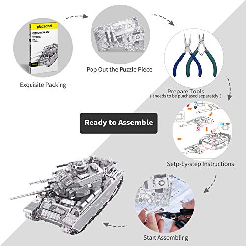 Image of Piececool 3D Puzzles for Adults Metal Tank Model Kits-Centurion Afv Tank DIY 3D Metal Model Building Blocks Brain Teaser Puzzle, Great Birthday Gifts-172 Pcs