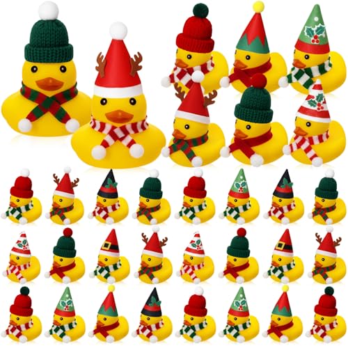Jerify 72 Pcs Christmas Rubber Duck Bulk with Elf Reindeer Santa Hat and Scarf Various DIY Styles Mini Rubber Ducks in Bulk Gift for Cruise Christmas Winter Holiday Party Favor Bag Filler Home Decor