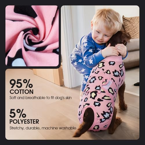 Image of FUAMEY Recovery Suit for Dogs After Surgery,Soft Breathable Dog Bodysuit E-Collar & Cone Alternative Surgical Suit,Male Female Dog Neuter Spay Suits Anti Licking Wounds Onesie Pink Leopard M