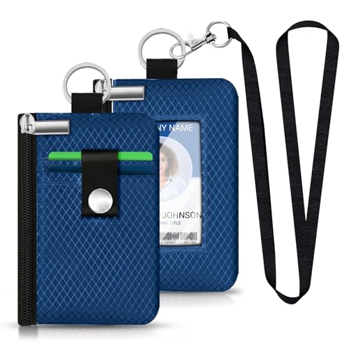 Image of Minimalist RFID Blocking Small Wallet with ID Window,WaterResistant Zip Id Case Wallet with Lanyard Keychain for Cards,Cash,Travel,Women,Men (Electric Blue)