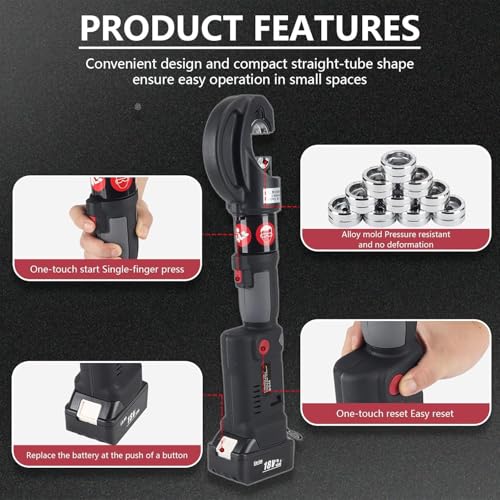 GZGHRZQS Kit D'outils de Sertissage Hydraulique ÉLectrique Professionnel, Outil de sertissage hydraulique Électrique avec 12 Paires de Matrices, pour Ateliers Et Interventions Urgentes