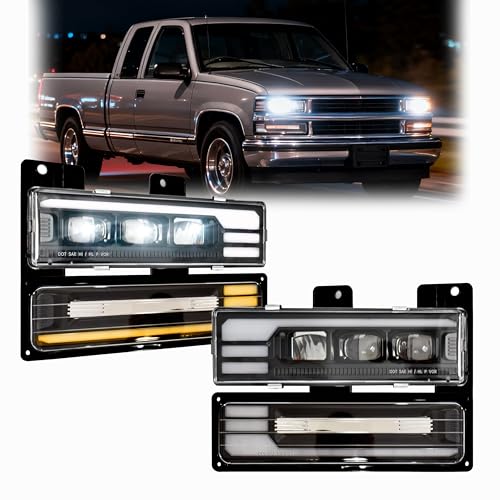 Voltexa LED Headlight with Start Animation DRL Sequential Turn Signals Compatible with 1988-1998 Chevy GMC C/K 1500 2500 3500 Suburban Silverado Tahoe Yukon LED Headlights
