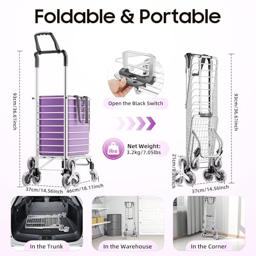 Großer faltbarer Einkaufstrolley mit 8 Rädern, mit wasserdichter Oxford-Tasche, robuster Aluminiumrahmen, leicht und einfach zu manövrieren, für Einkäufe und den Außenbereich – Bild 4