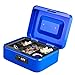 Jssmst Medium Cash Box with Combination Lock-Durable Metal Cash Box with Money Tray Blue, 7.87 x 6.3 x 3.35 inches, CB0702M
