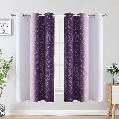 Estelar Textiler Purple and Greyish White Blackout Curtains & Drapes for Bedroom, Thermal Insulated Ombre Blackout Drapes, Room Darkening Energy Saving Curtains for Living Room, 42Wx63L, 2 Panels