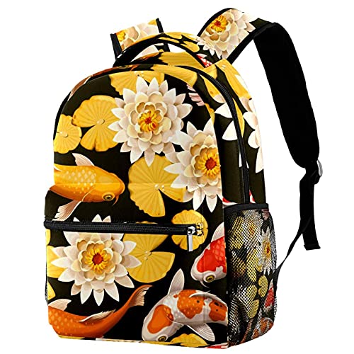 Sac à dos de voyage fleurs koï pour filles et garçons avec porte-bouteille